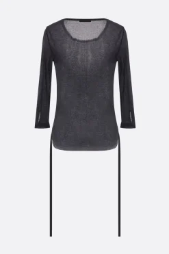 Topwear>ANN DEMEULEMEESTER t-shirt Trina in jersey a costine con coulisse Nero